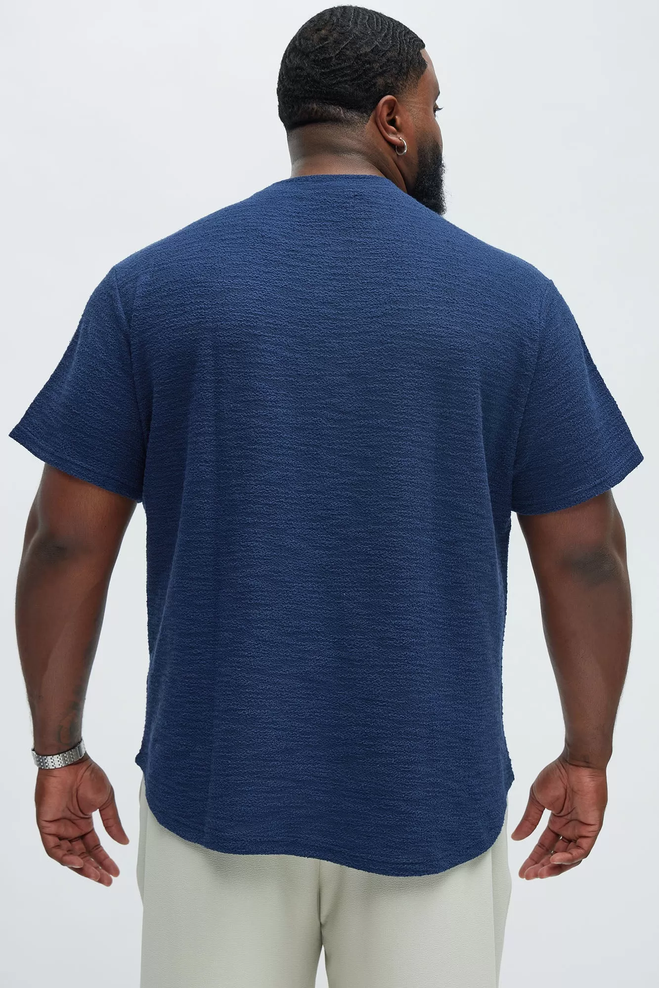 Blaine Textured Scallop Short Sleeve Tee - Navy