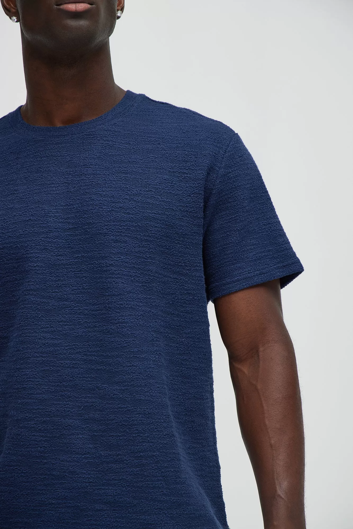 Blaine Textured Scallop Short Sleeve Tee - Navy