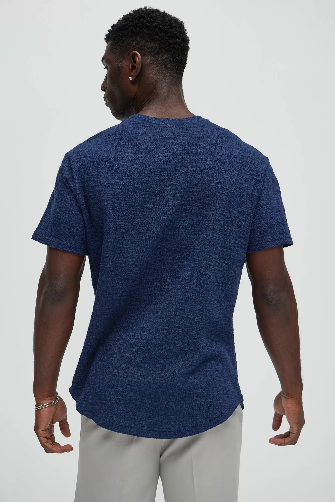 Blaine Textured Scallop Short Sleeve Tee - Navy