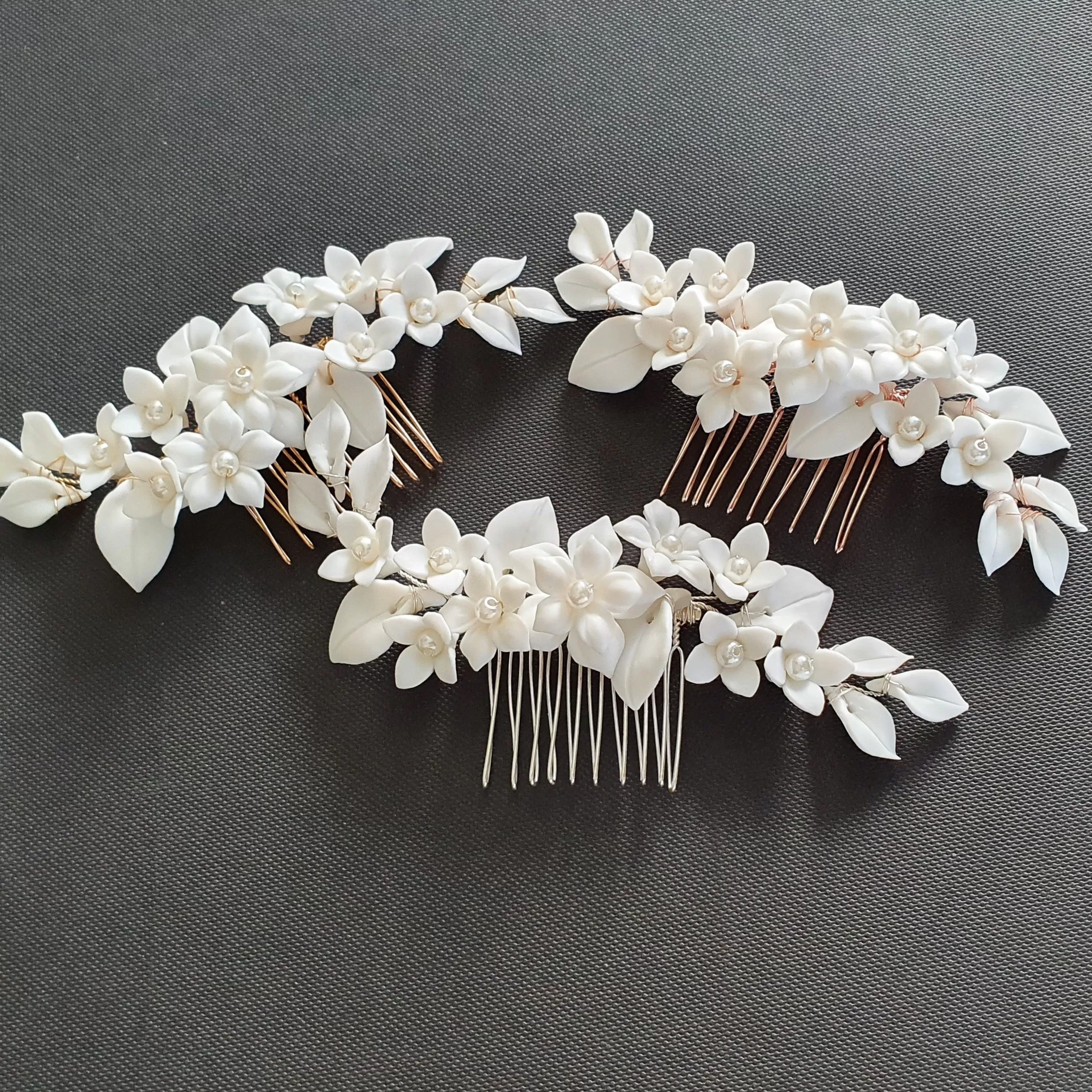 Bridal Flower Hair Comb for Wedding- Snow Drops