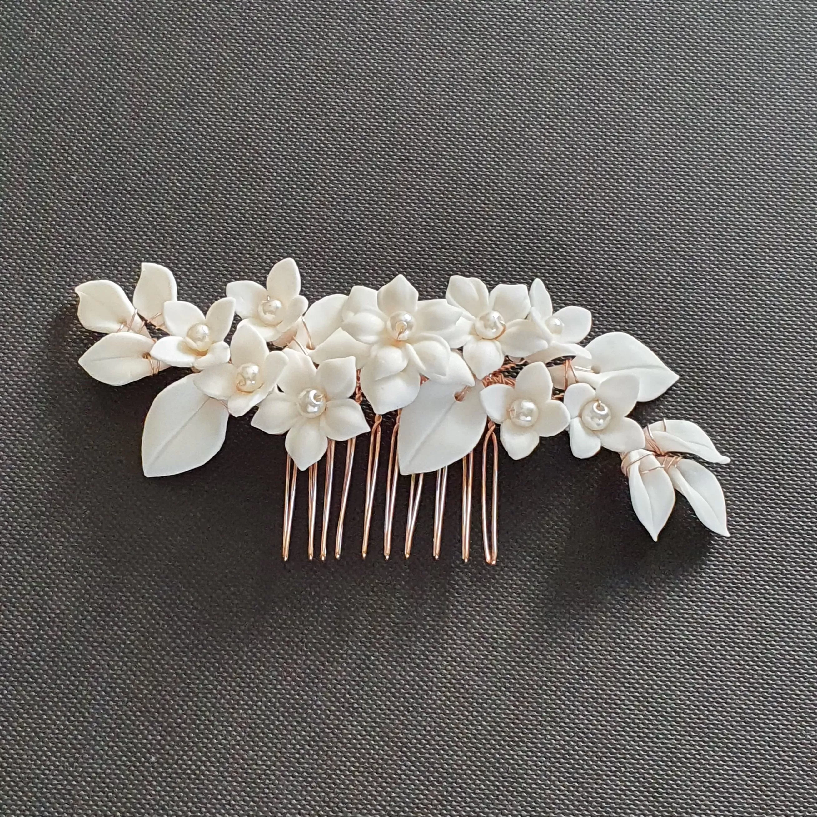 Bridal Flower Hair Comb for Wedding- Snow Drops