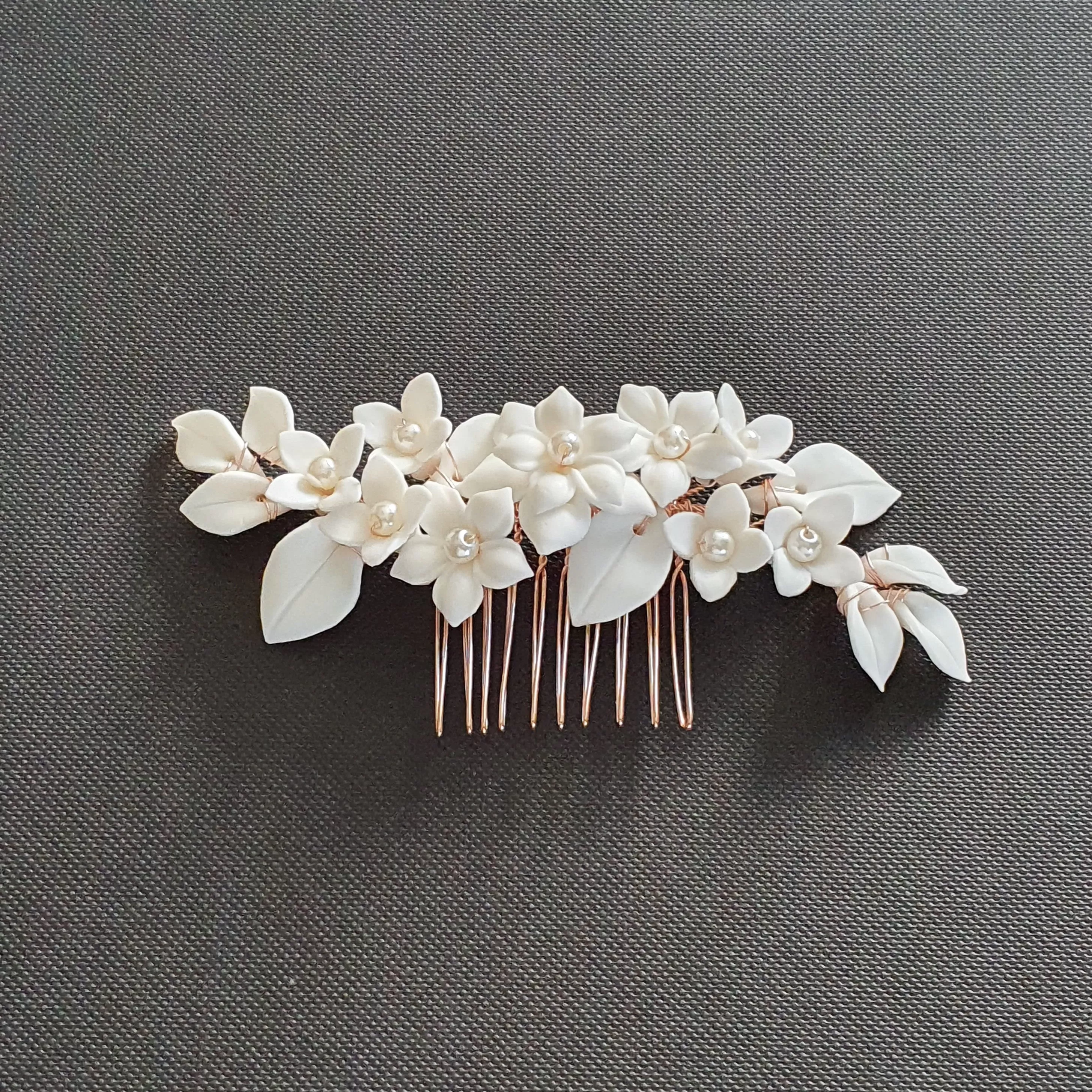 Bridal Flower Hair Comb for Wedding- Snow Drops