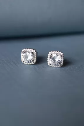 Brilliant Square Solitaire Sparkle Sterling Silver Earrings