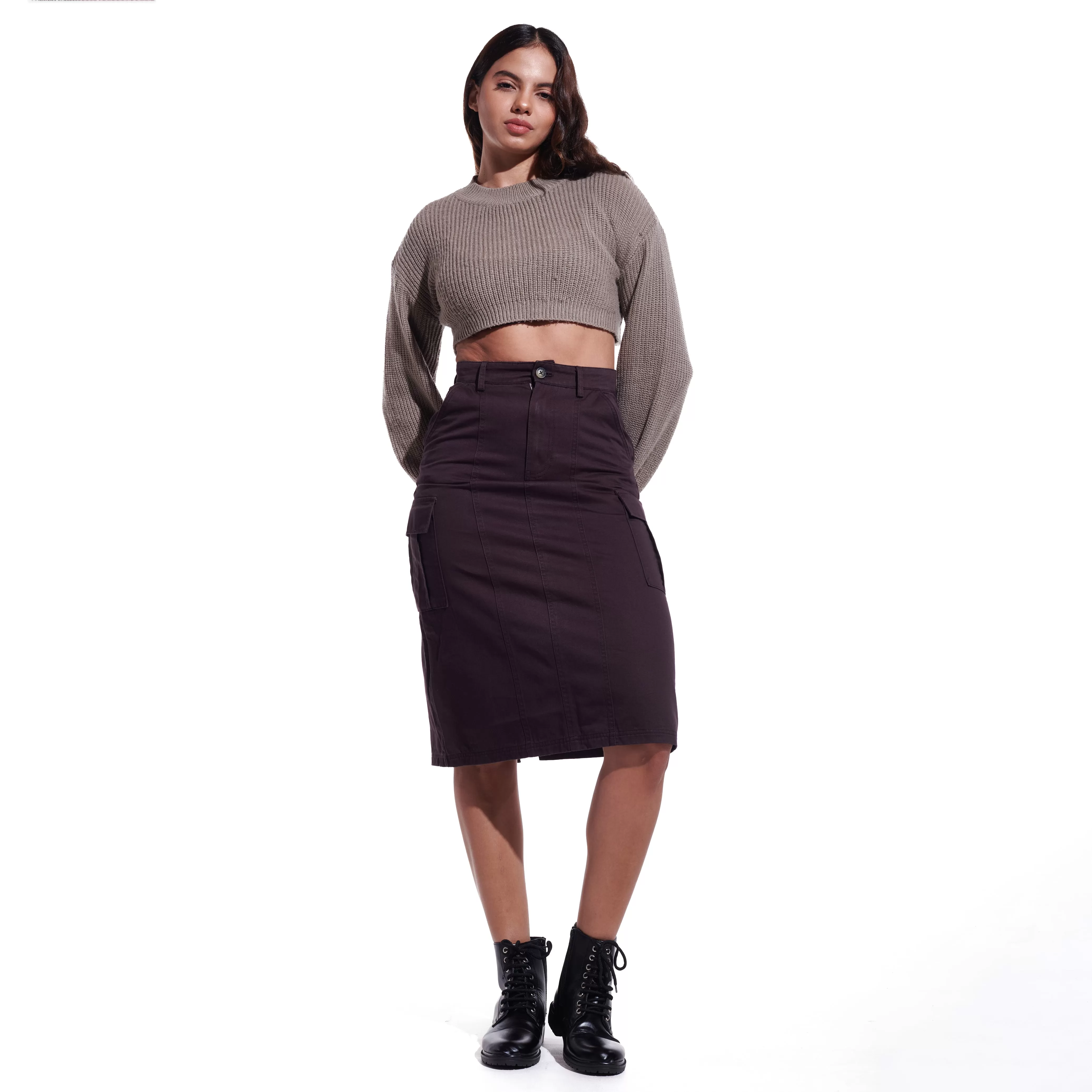 Brown Denim Cargo Skirt