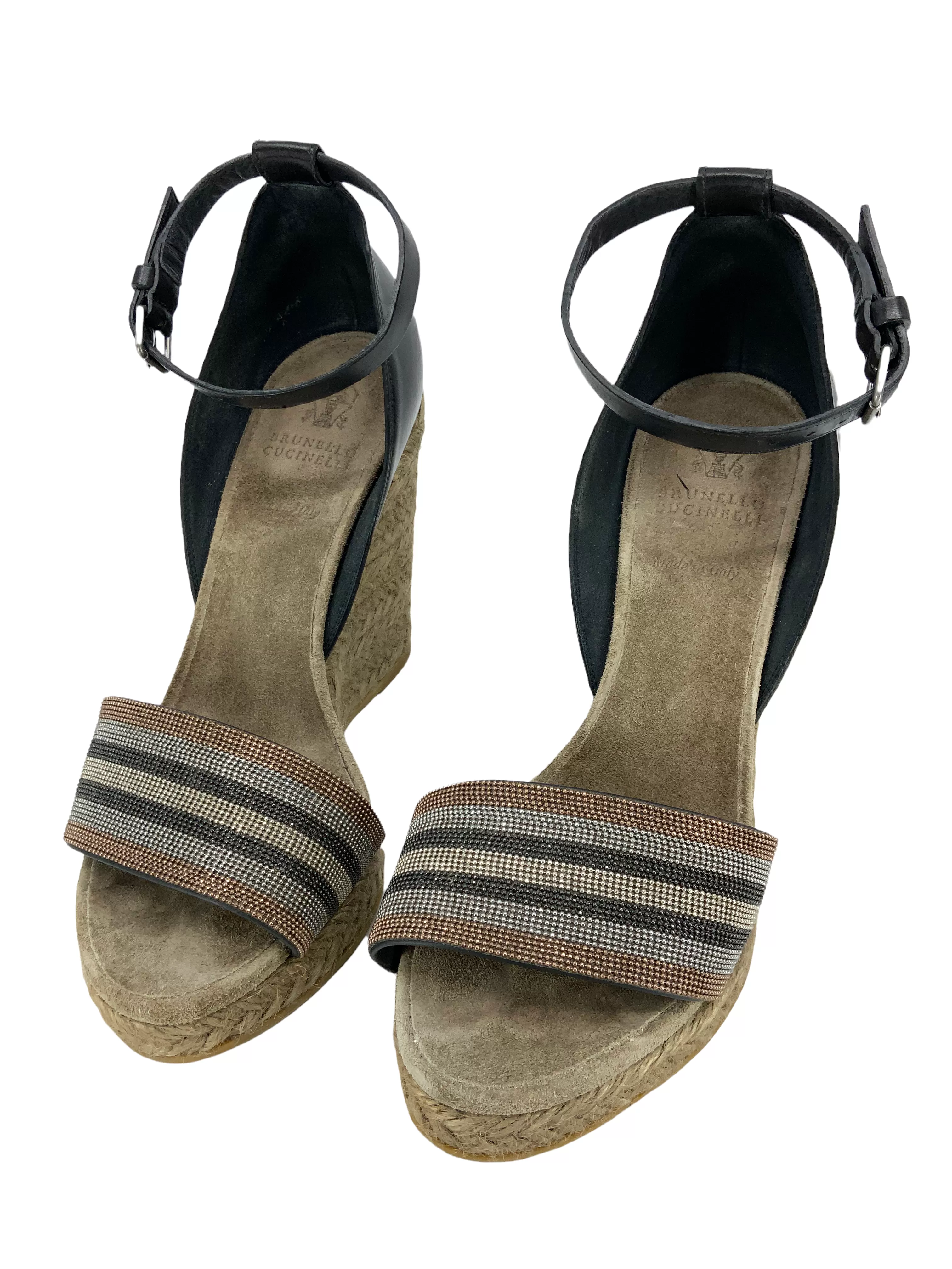 Brunello Cucinelli Monili Beaded Espadrille Wedge Sandals Size 6.5