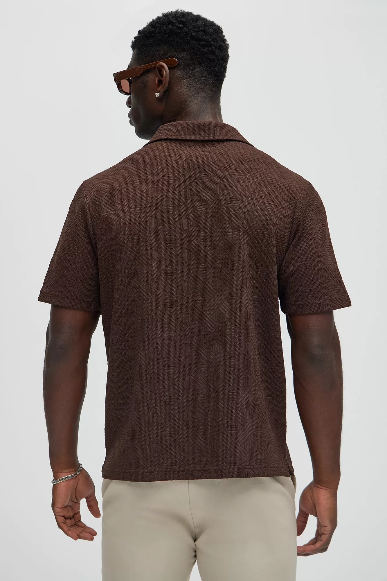 Burley Geo Textured Johnny Collar Shirt - Brown