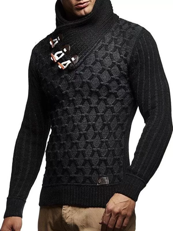 Buttoned Loose Men Turtleneck Sweater