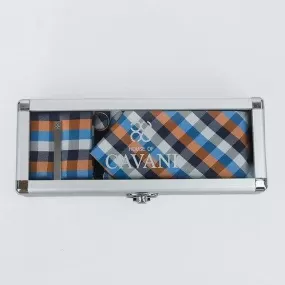 Cavani Orange Check Stripe Tie Set in Gift Box