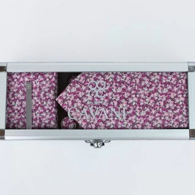 Cavani Pink Floral Tie Set in Gift Box