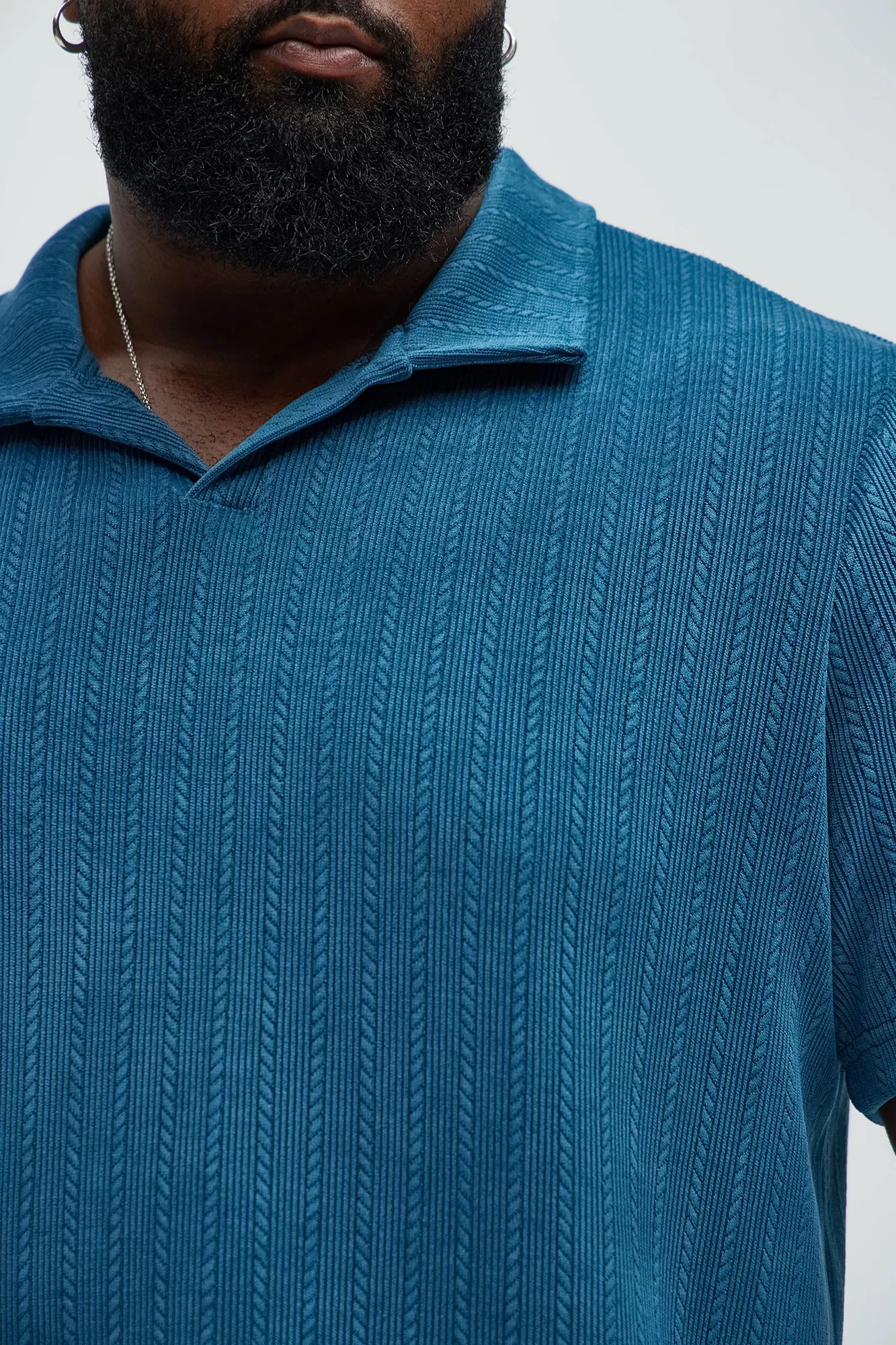 Cefalo Sweater Textured Johnny Collar Shirt - Blue