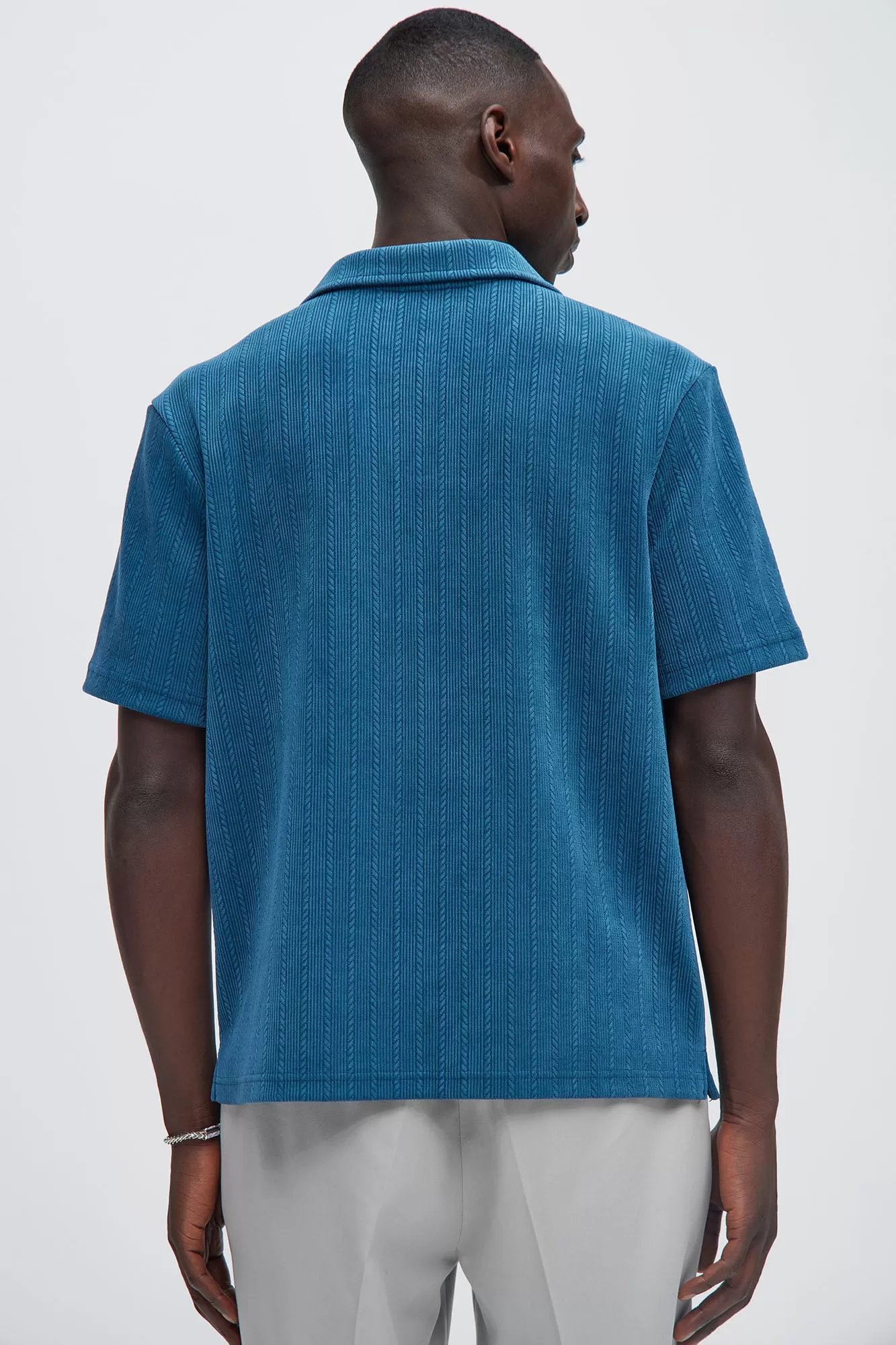 Cefalo Sweater Textured Johnny Collar Shirt - Blue