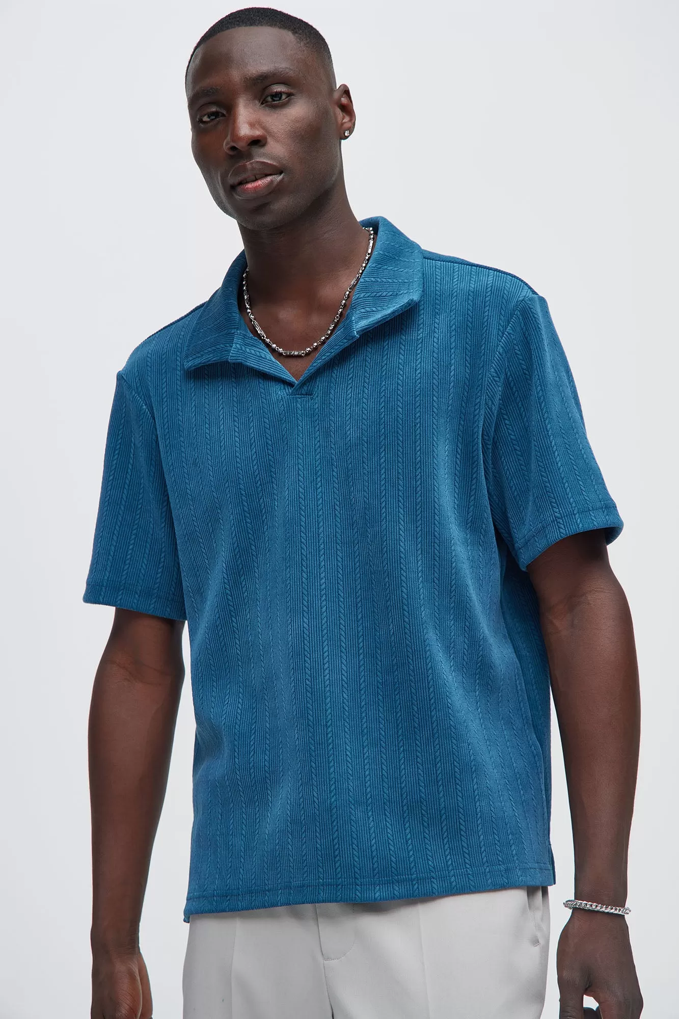 Cefalo Sweater Textured Johnny Collar Shirt - Blue