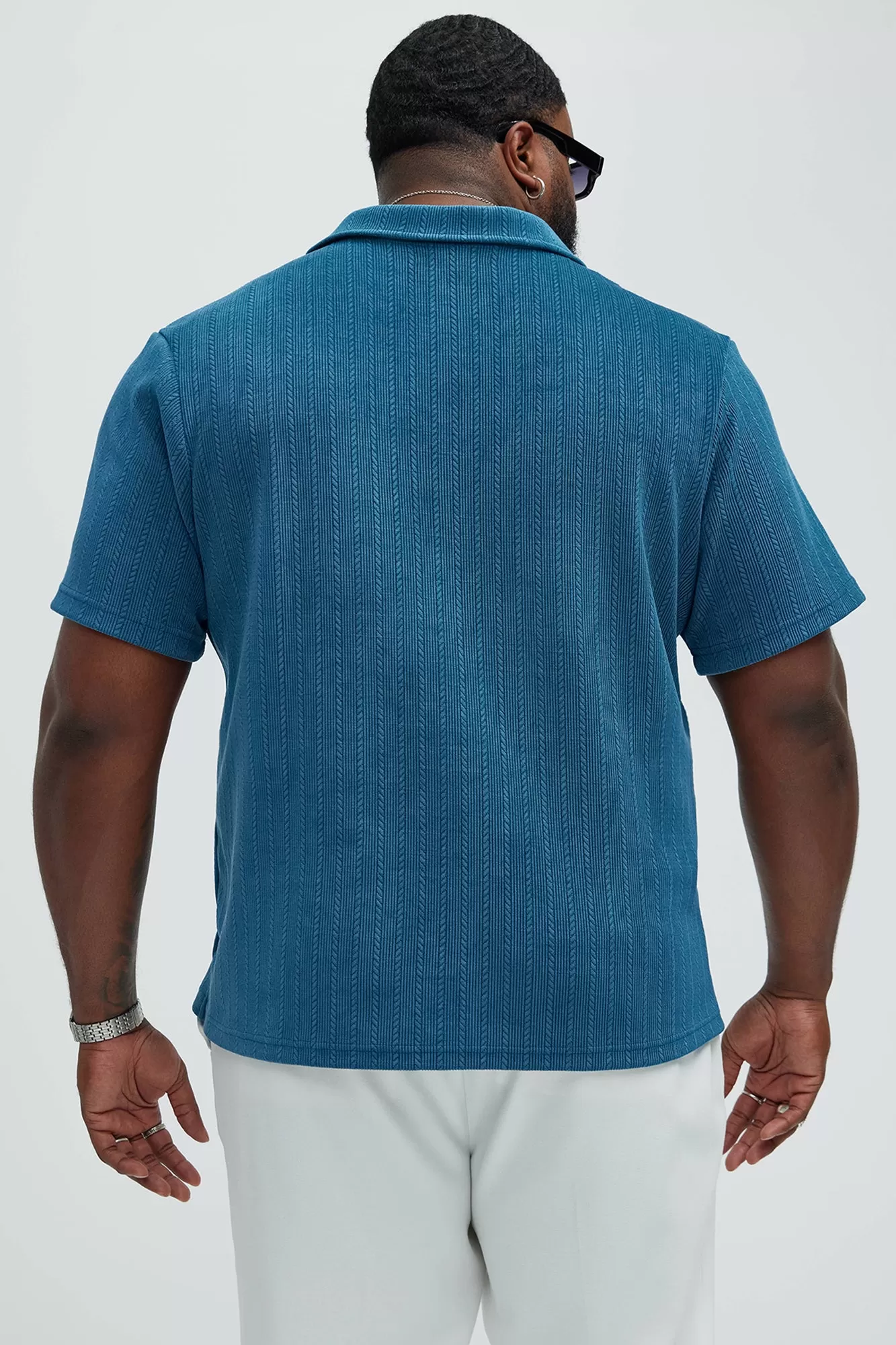 Cefalo Sweater Textured Johnny Collar Shirt - Blue