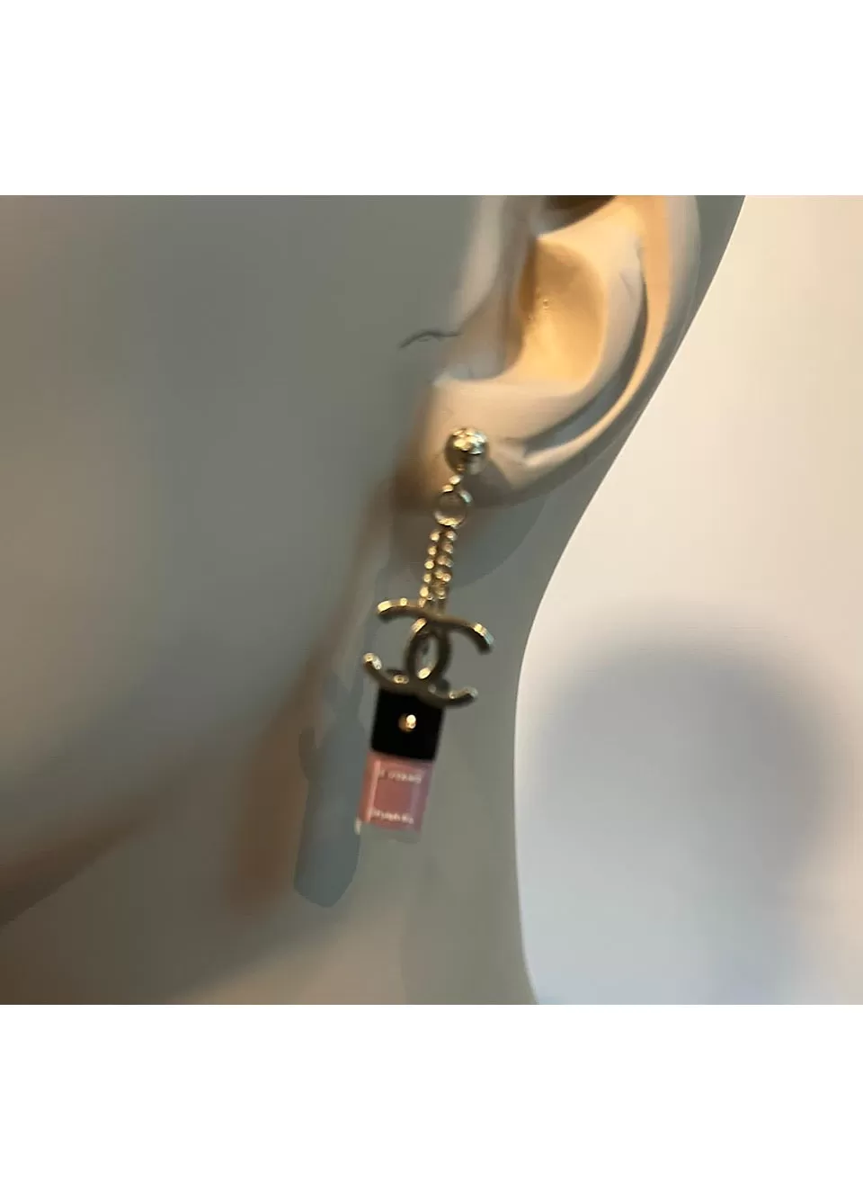 Chanel 08A 2008 Fall Pink Gold Miniature Nail Polish Dangle Pierced Earrings