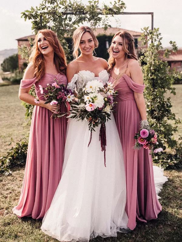 Charming Off-shoulder Spaghetti Strap Long Bridesmaid Dresses.DB10753