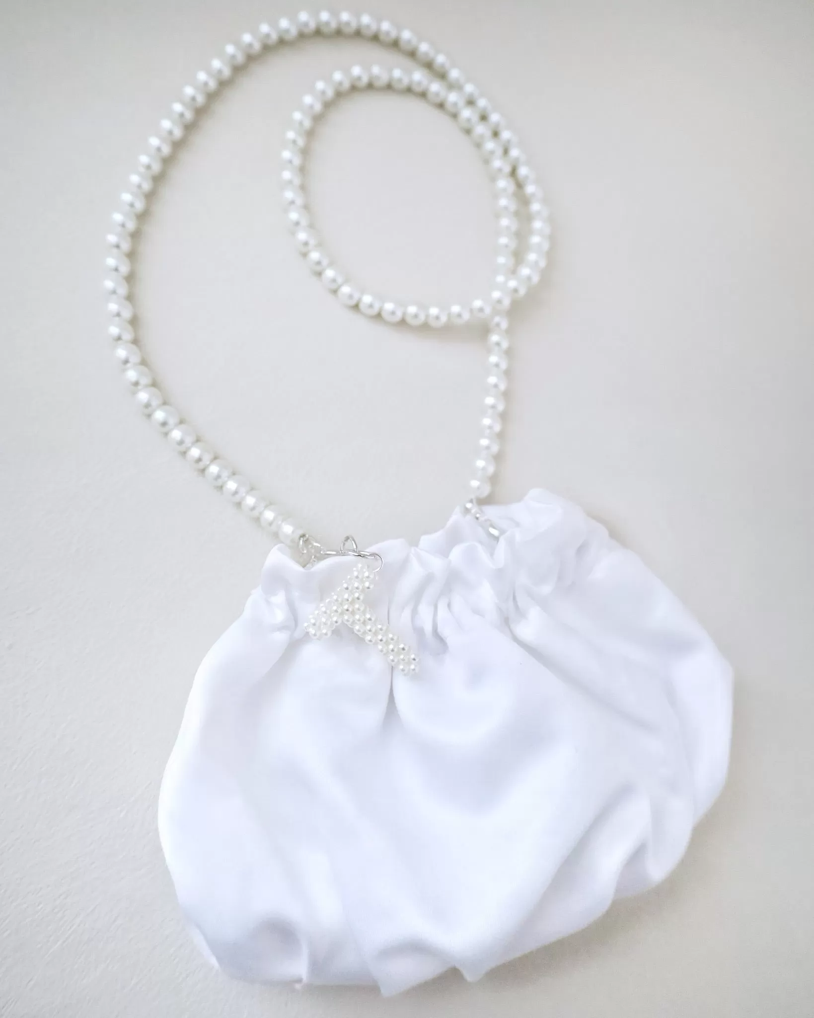 Cleo Pearl Satin Mini Pouch with Pearl Initial