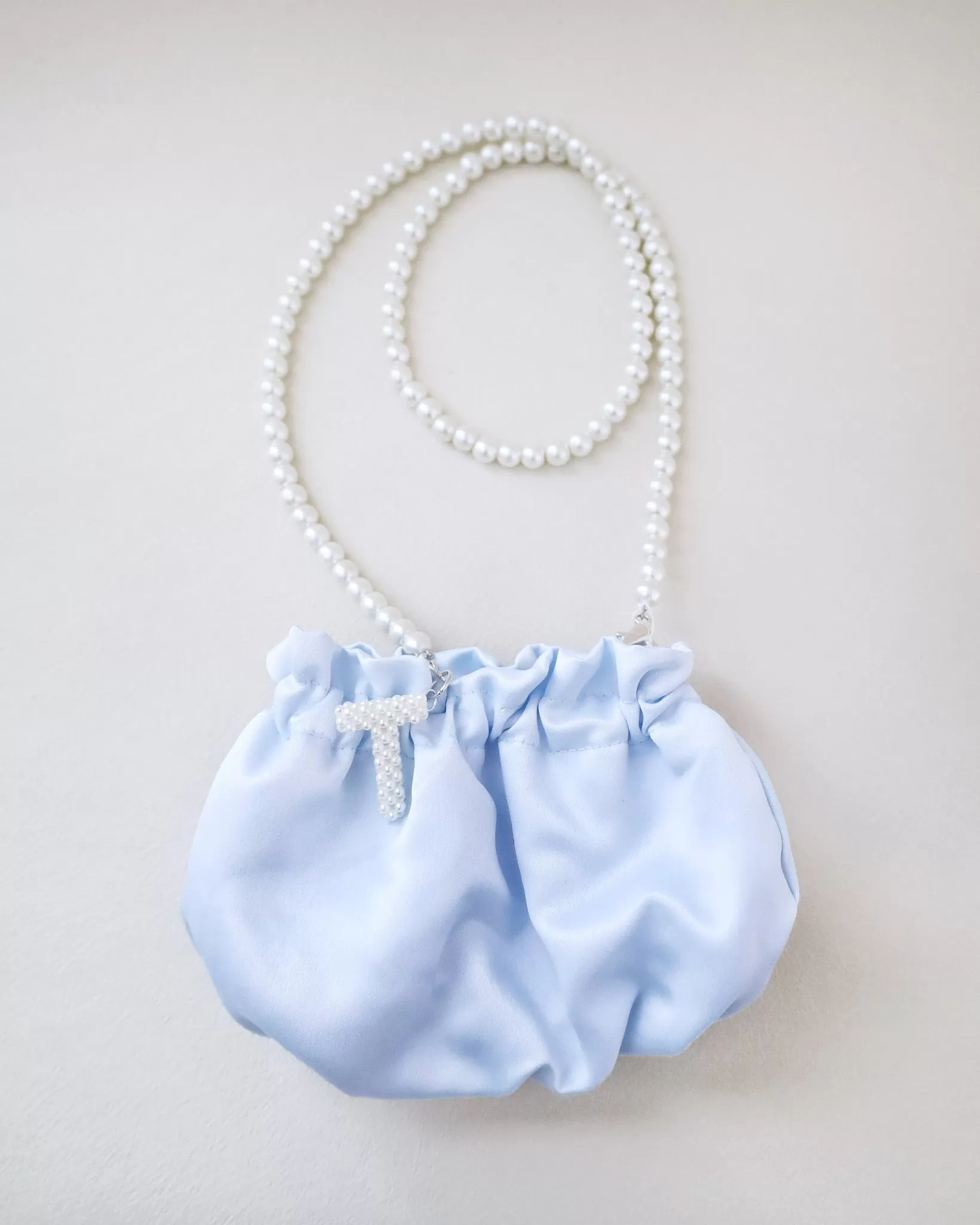 Cleo Pearl Satin Mini Pouch with Pearl Initial