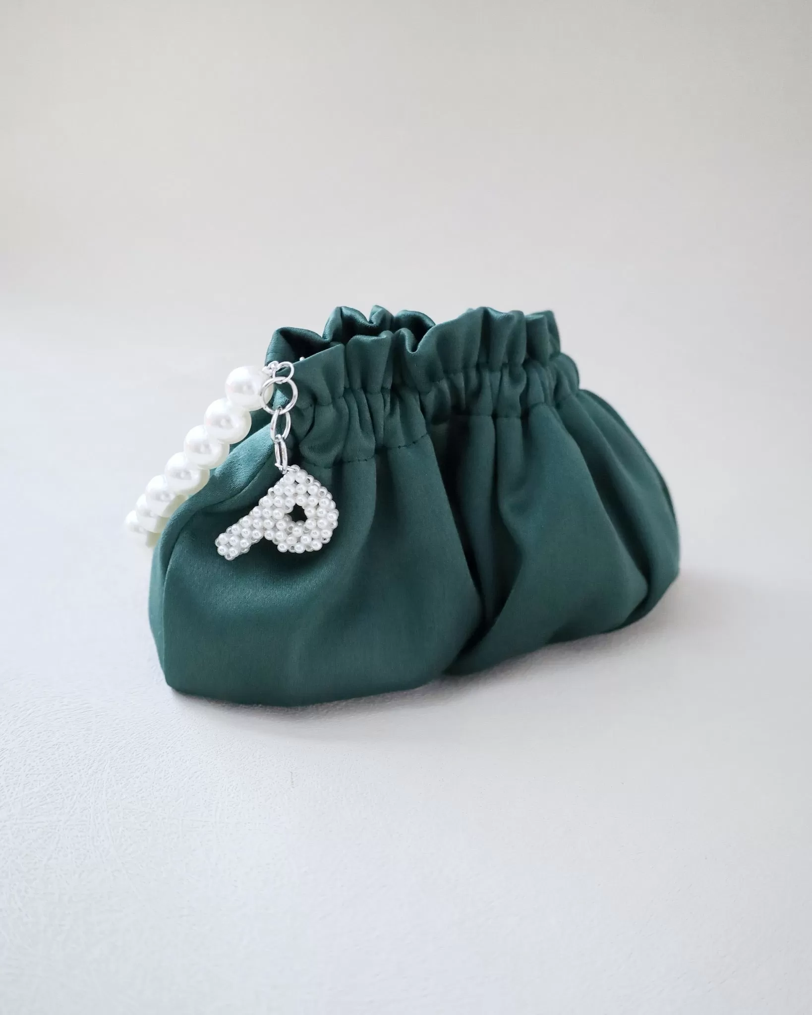 Cleo Pearl Satin Mini Pouch with Pearl Initial