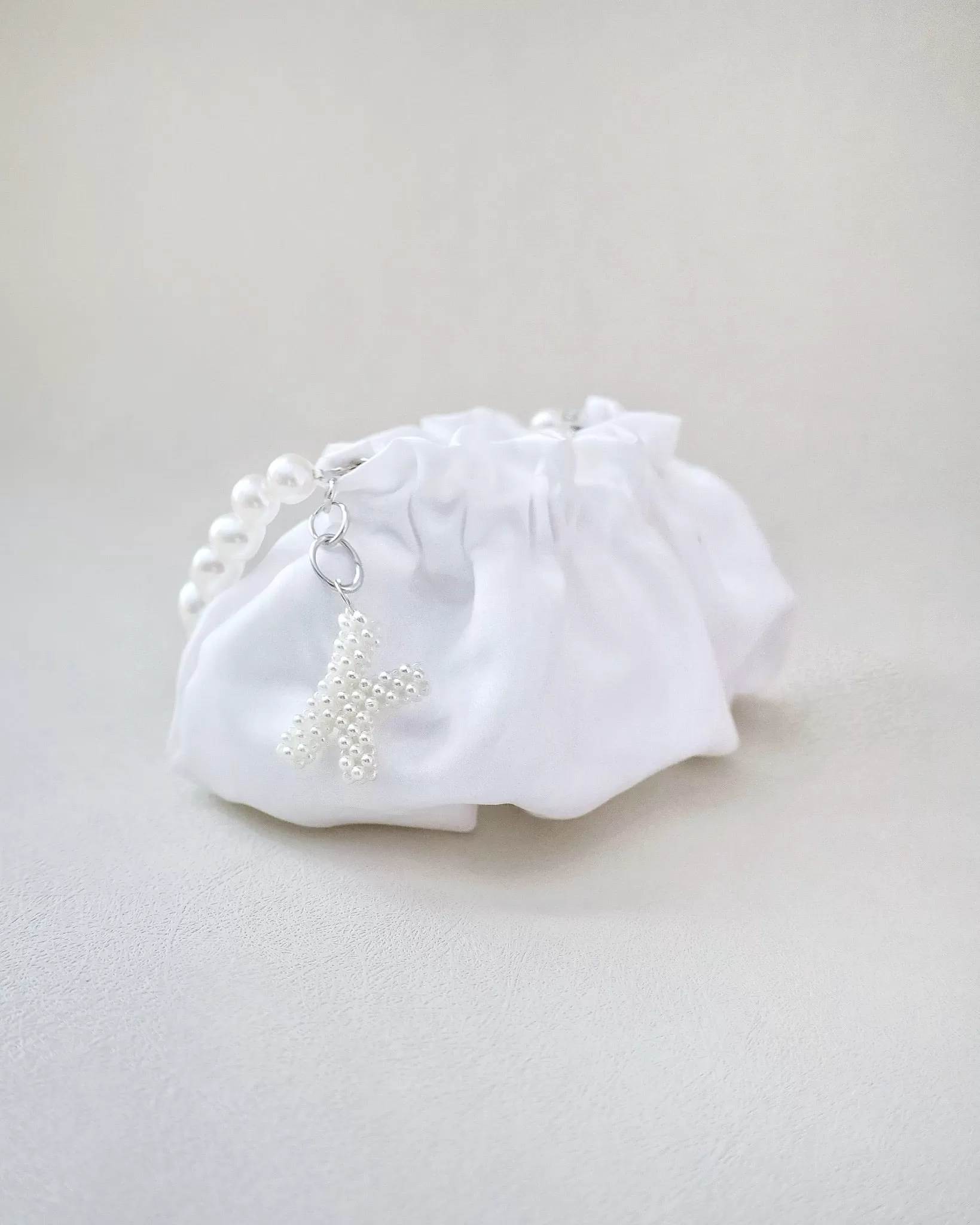 Cleo Pearl Satin Mini Pouch with Pearl Initial