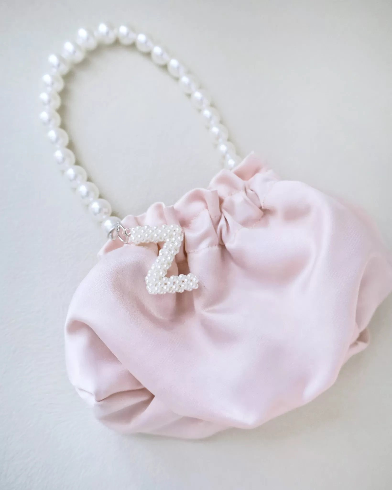 Cleo Pearl Satin Mini Pouch with Pearl Initial