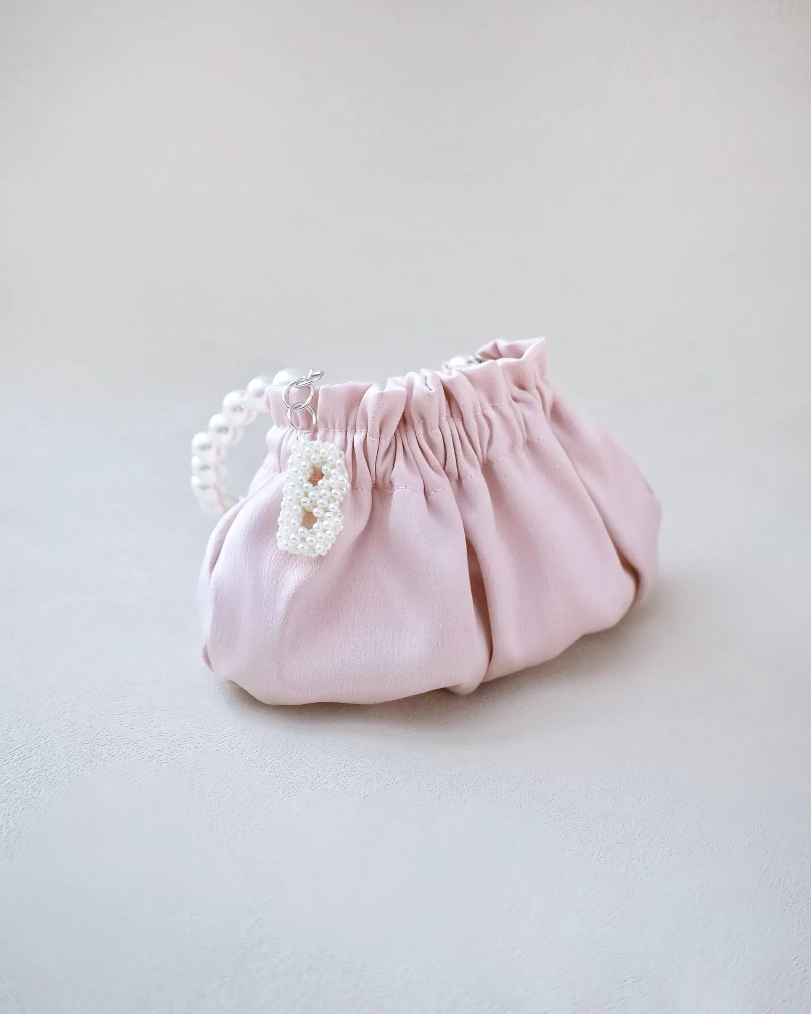 Cleo Pearl Satin Mini Pouch with Pearl Initial