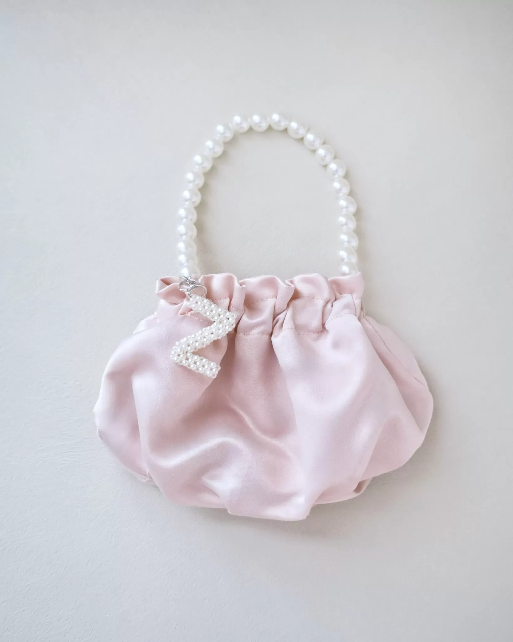 Cleo Pearl Satin Mini Pouch with Pearl Initial