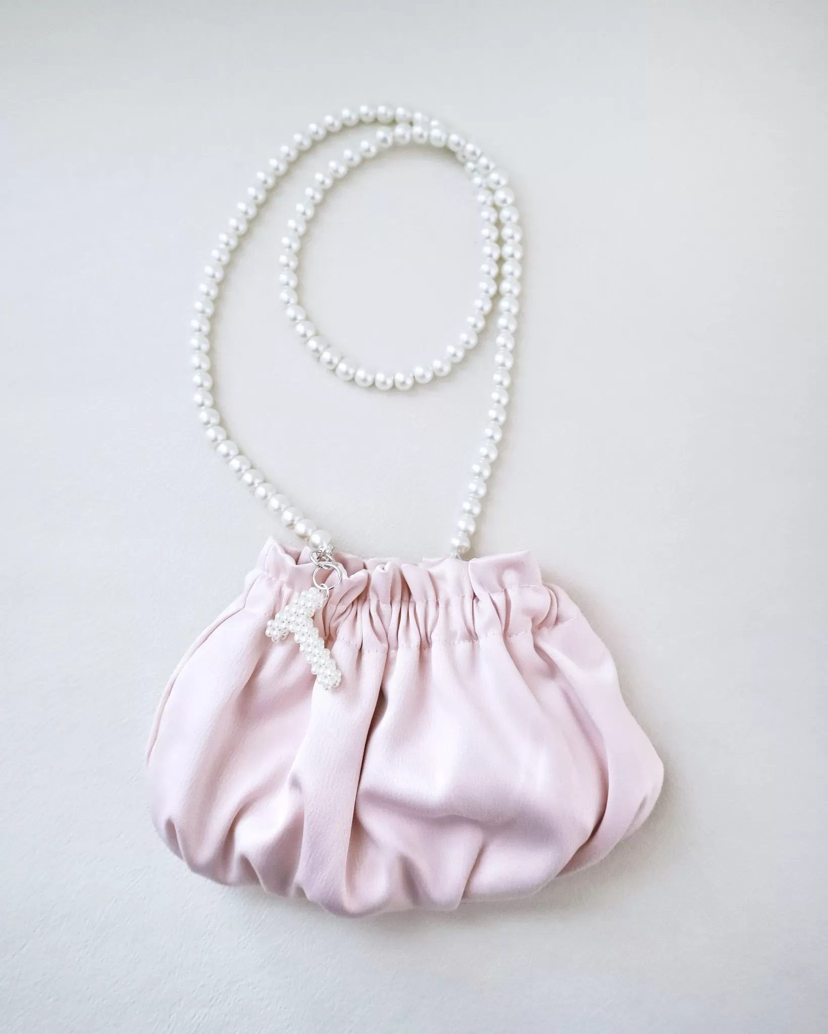 Cleo Pearl Satin Mini Pouch with Pearl Initial