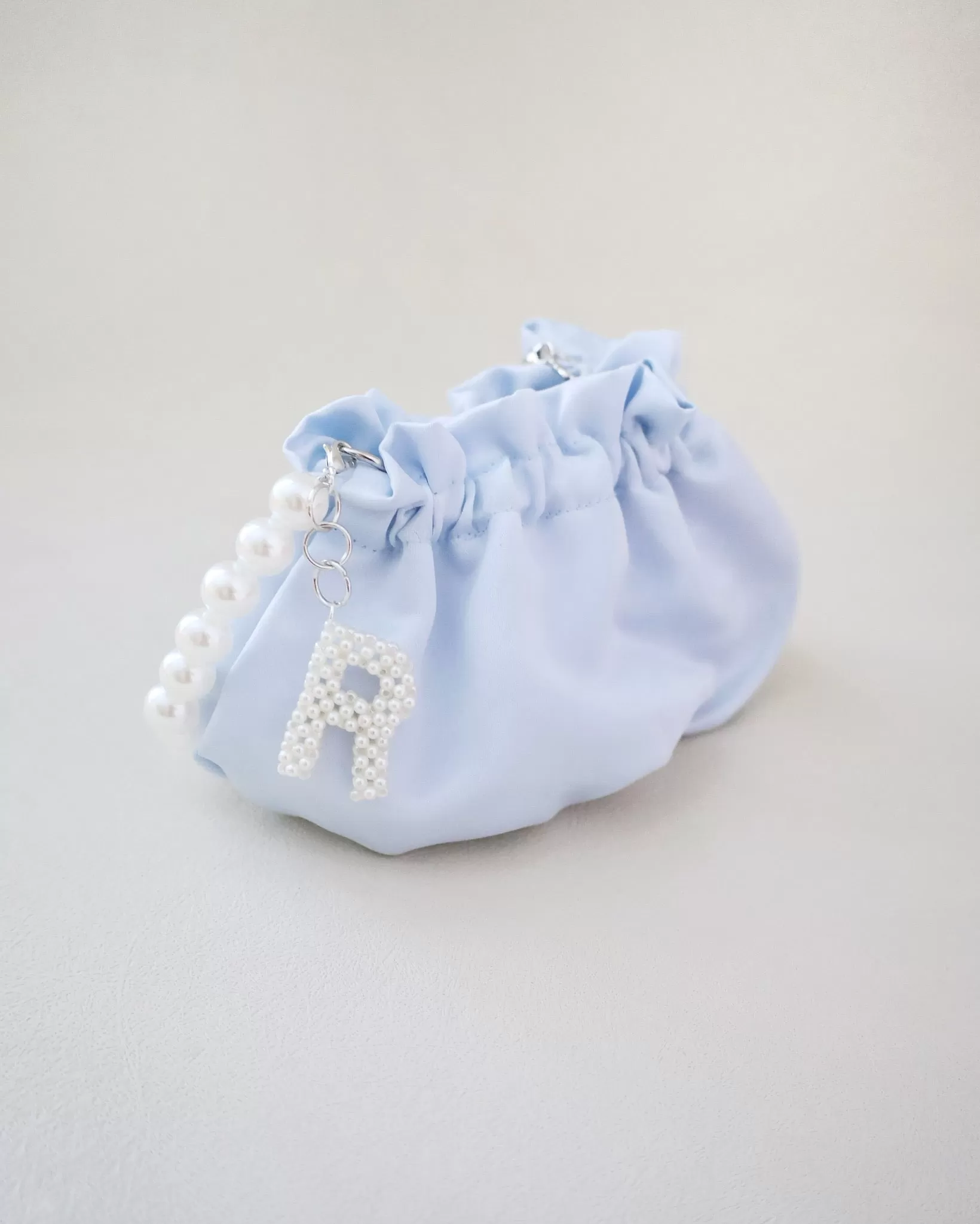 Cleo Pearl Satin Mini Pouch with Pearl Initial