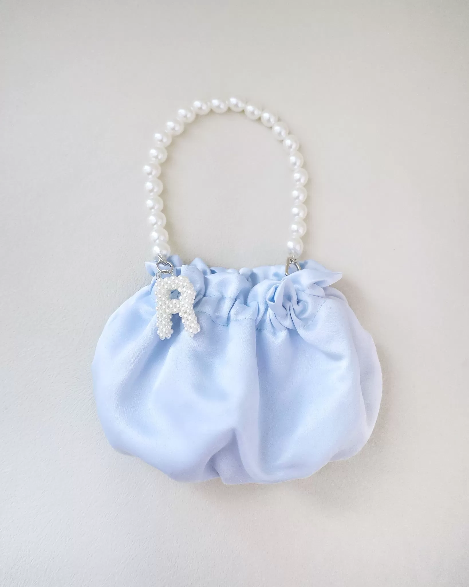 Cleo Pearl Satin Mini Pouch with Pearl Initial