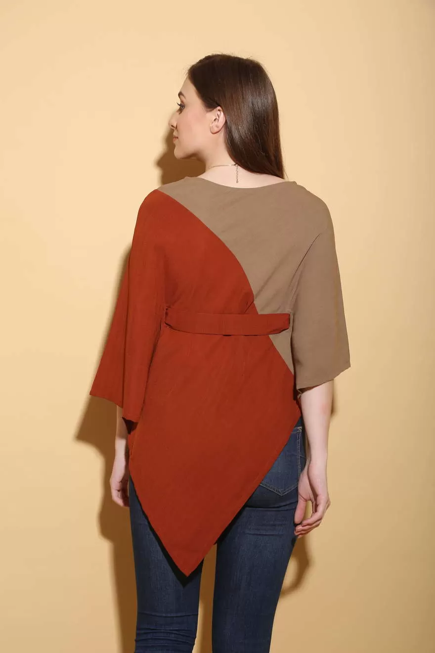 Colour Block Linen Poncho