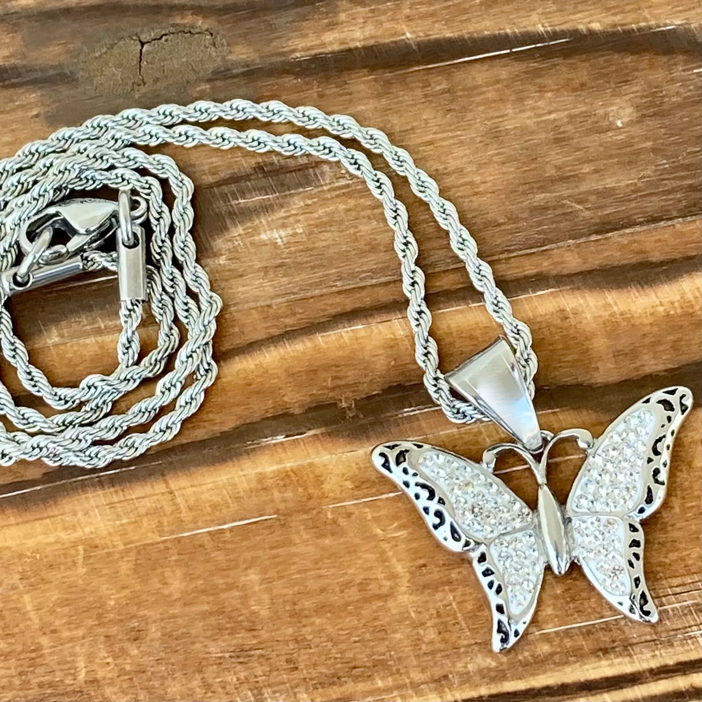 Crystal Butterfly - Mini Pendant - Rope Necklace or Omega - SK2581M