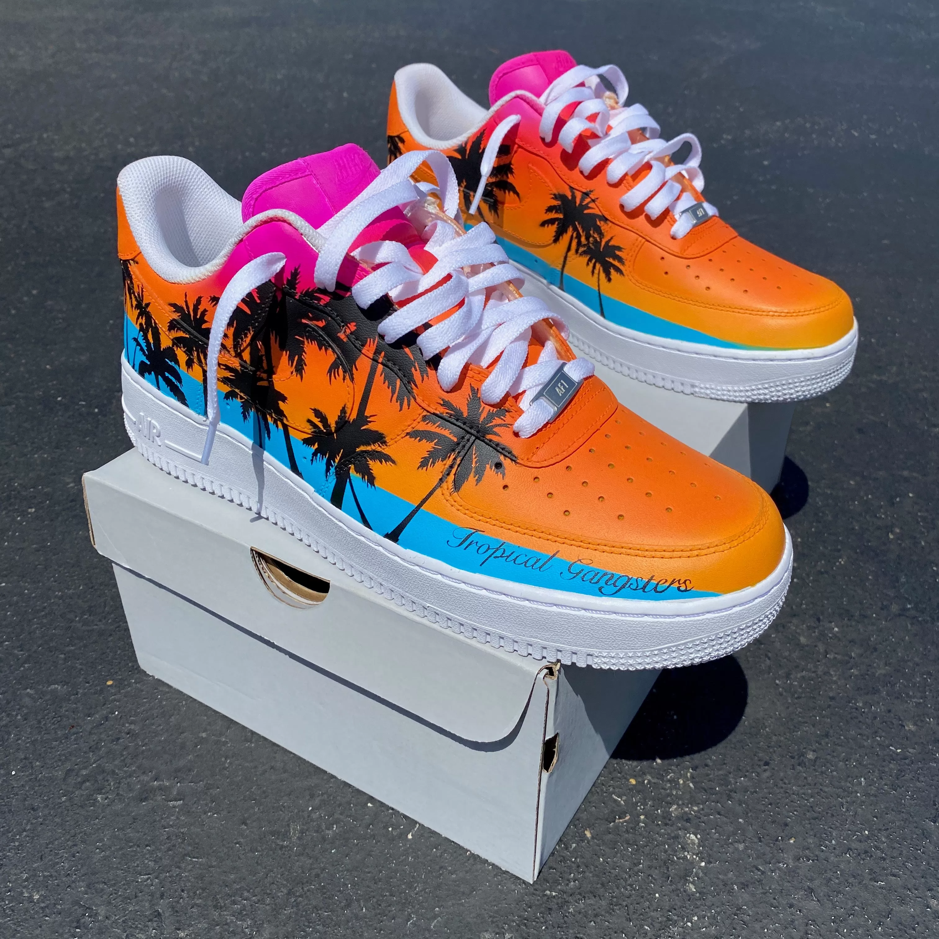 Custom Hand Painted Tropical Palm White Nike Air Force 1 Low