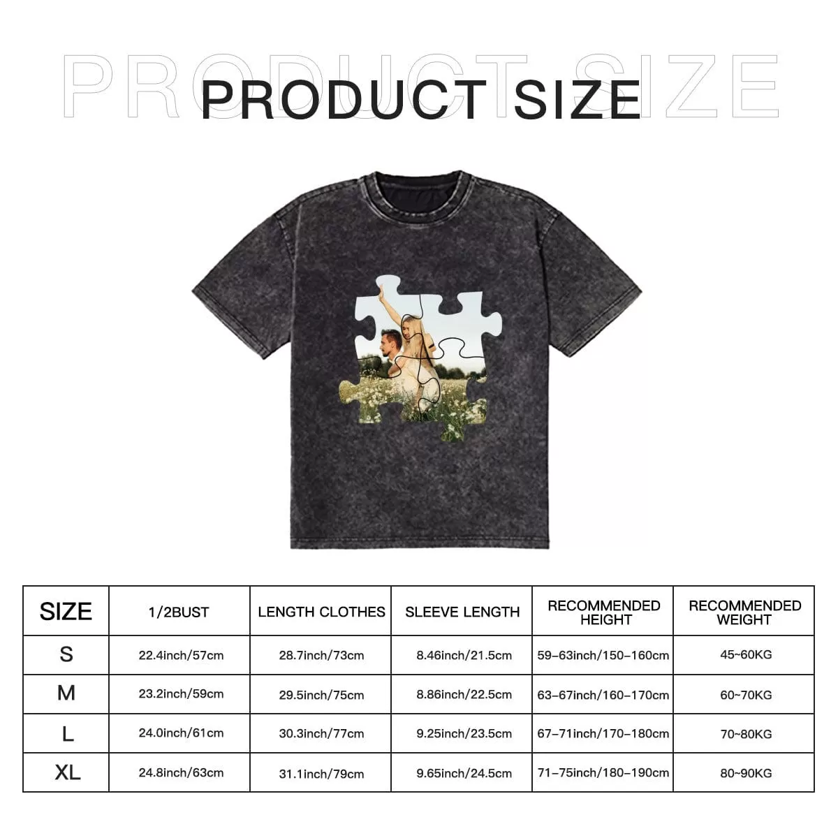 Custom Photo Cotton Puzzle Couple Casual Couple Denim T-Shirt