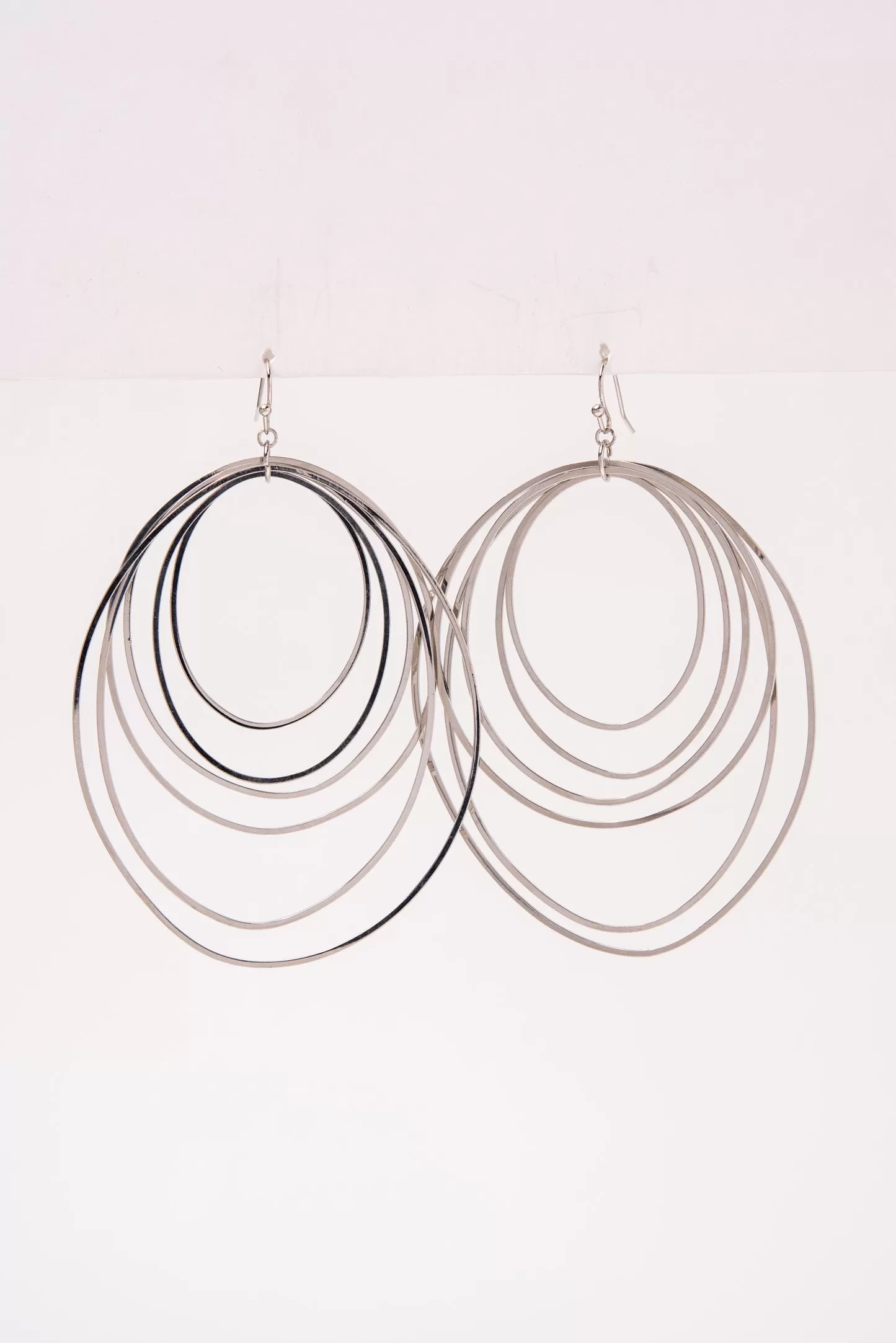 Dawna Layered Multi Ring Open Circle Hook Earrings- Silver