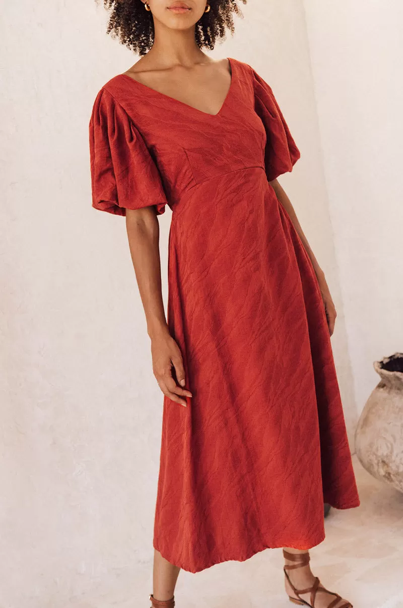 DAYDREAM Midi Dress - warm red cotton blend