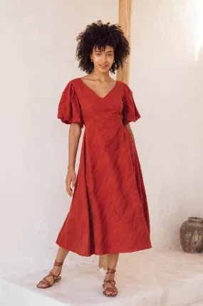 DAYDREAM Midi Dress - warm red cotton blend