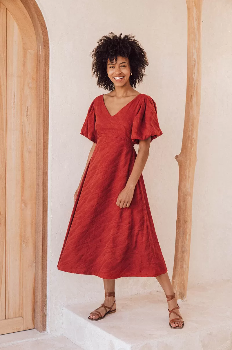 DAYDREAM Midi Dress - warm red cotton blend