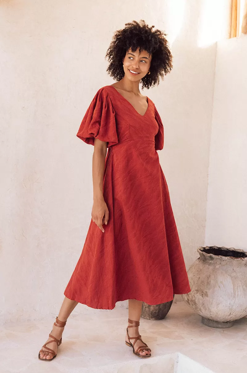 DAYDREAM Midi Dress - warm red cotton blend