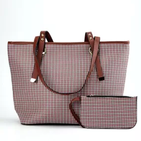 Designer Plaid Tote Bag with Hand Pouch