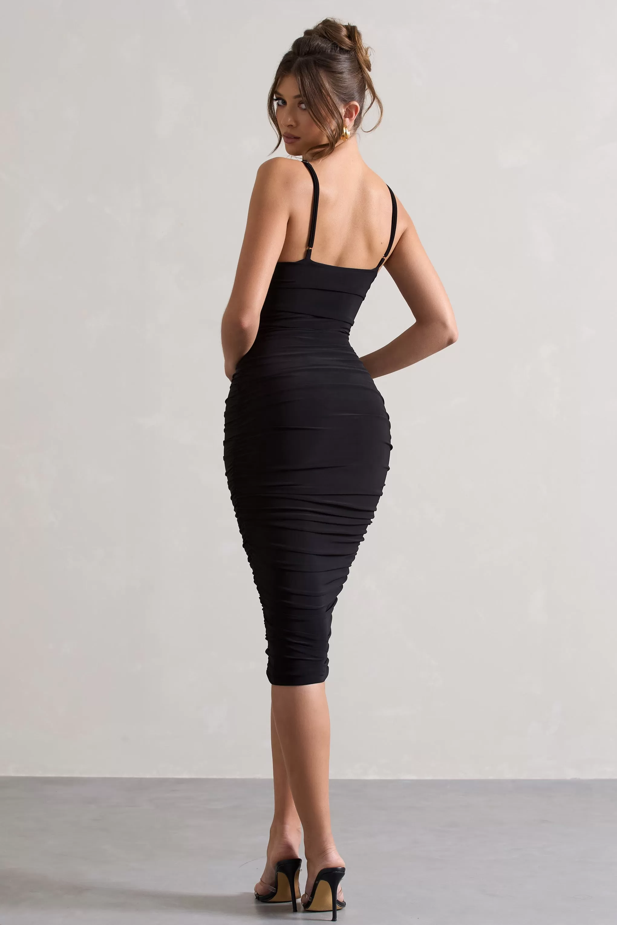 Desired | Black Knot Detail Ruched Midi Dress