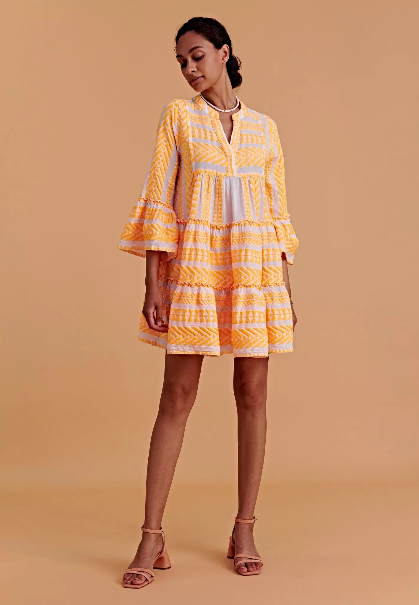 DEVOTION TWINS Ella Mini Dress | NEON ORANGE on OFF WHITE