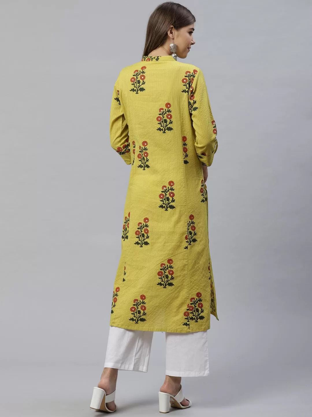 Divena Lemon Yellow Straight Cotton Kurta