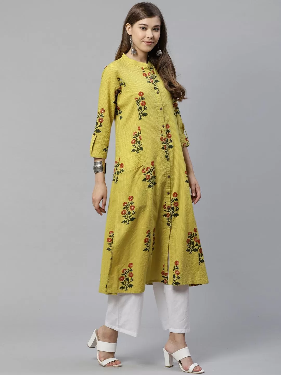 Divena Lemon Yellow Straight Cotton Kurta