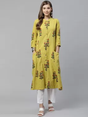 Divena Lemon Yellow Straight Cotton Kurta