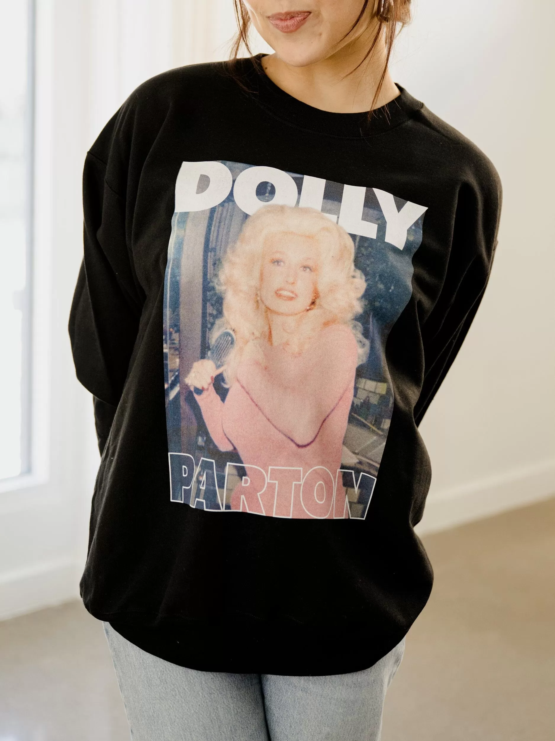 Dolly Parton in Pink Black Sweatshirt