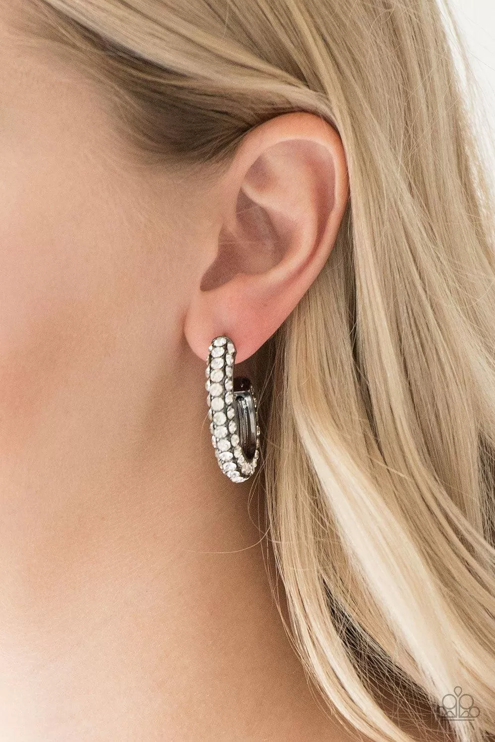 Don't Mind the STARDUST Black and White Rhinestone Hoop Earrings - Paparazzi Accessories