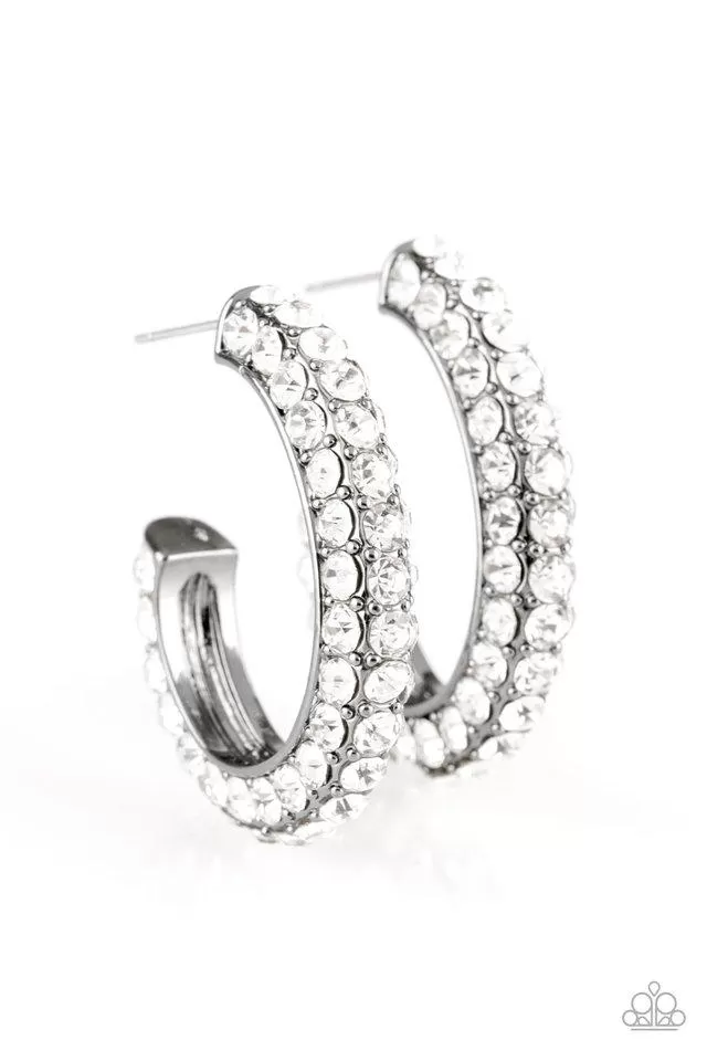 Don't Mind the STARDUST Black and White Rhinestone Hoop Earrings - Paparazzi Accessories