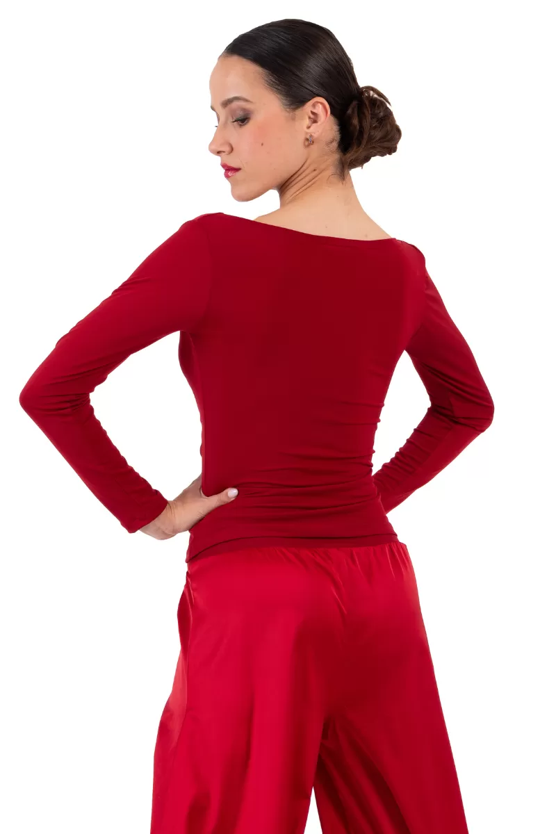 Draped Neckline Long Sleeve Top (S,L)