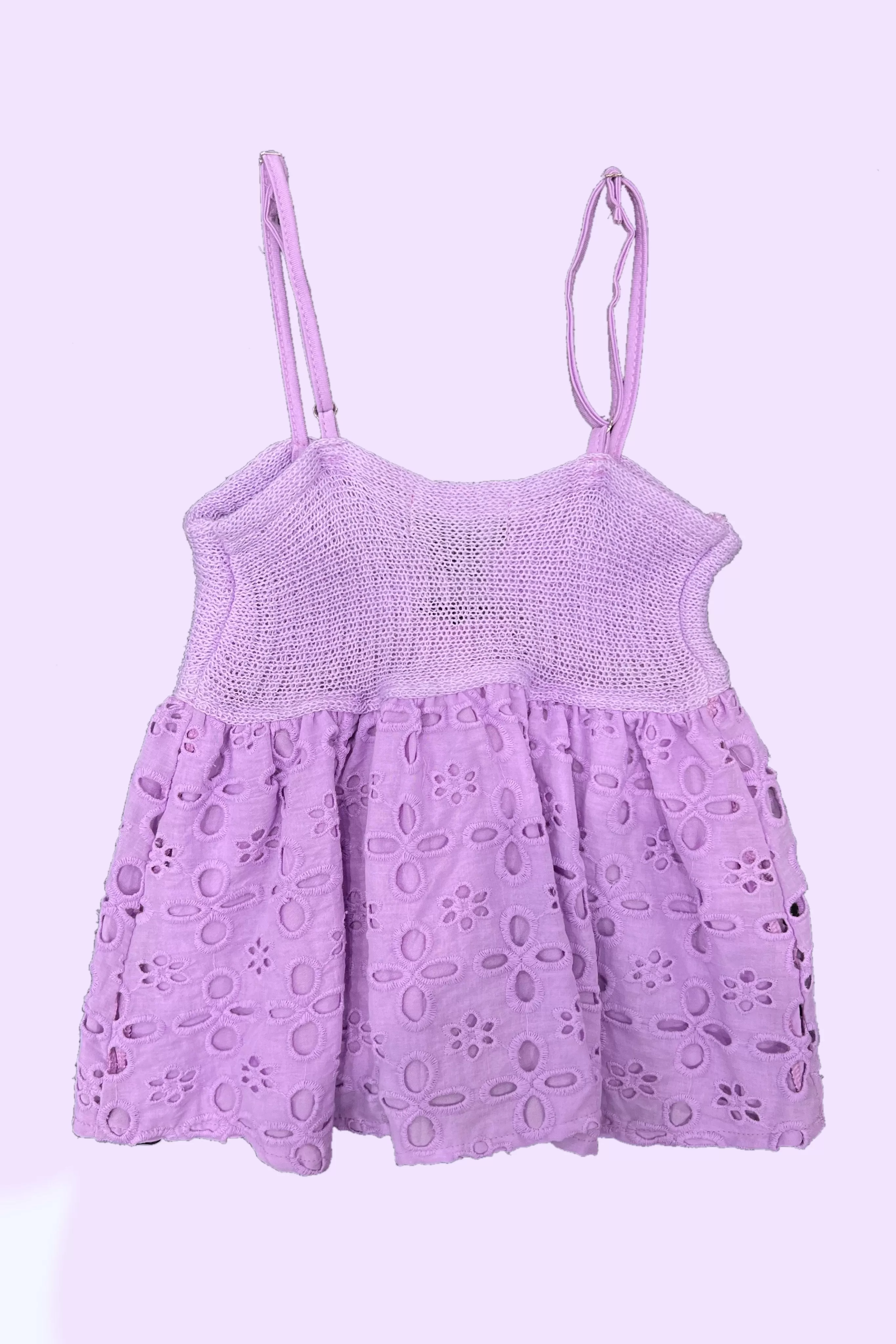 Eyelet Knit Combo Babydoll Tank Top