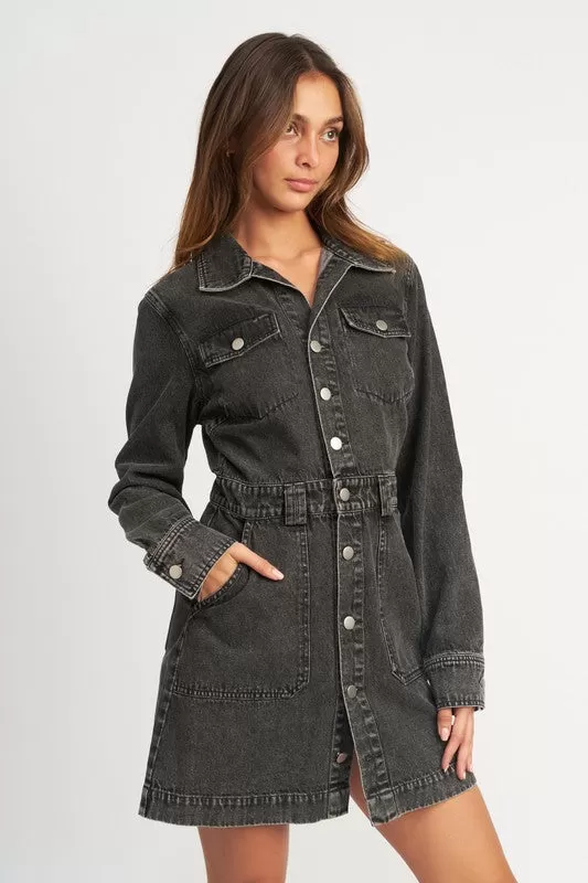 FALL CONCERTS BUTTON DOWN DENIM MINI DRESS